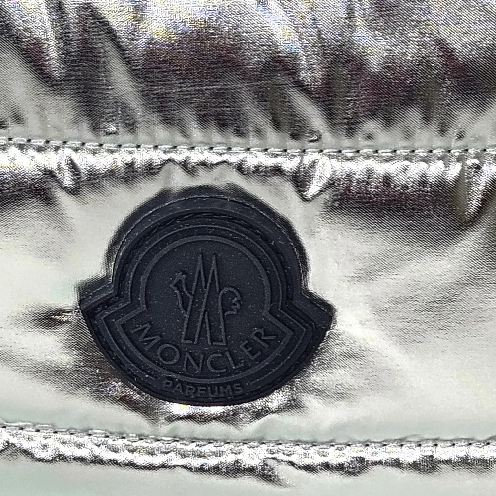 Moncler Parfums Metallic Silver Quilted Cosmetic Travel Pouch GWP NWOT